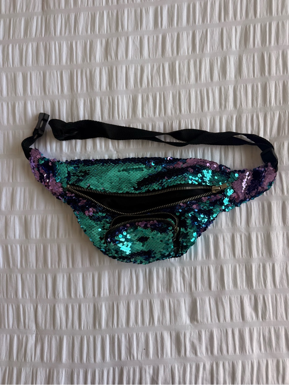 Sequin Crossbody Belt Bag - Iridescent Green/Purple